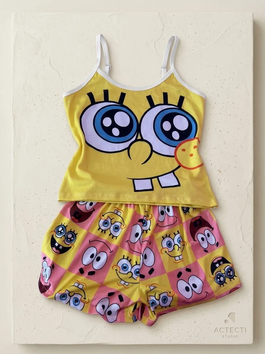 Pijama Corta Bob Esponja y Patricio Amarillo & Rosa Piel de Durazno