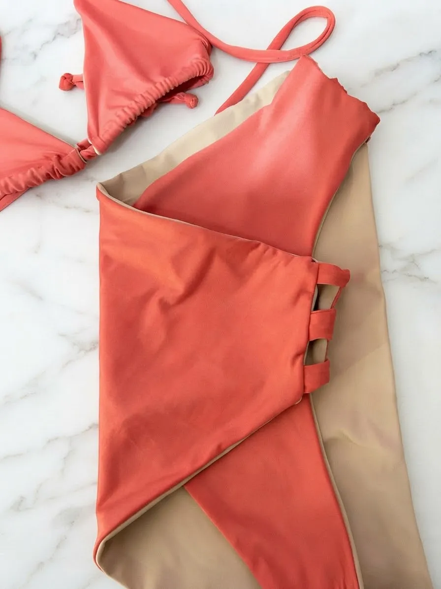 Bikini Terracota Coral con Panty Tiras Laterales y Forro Nude