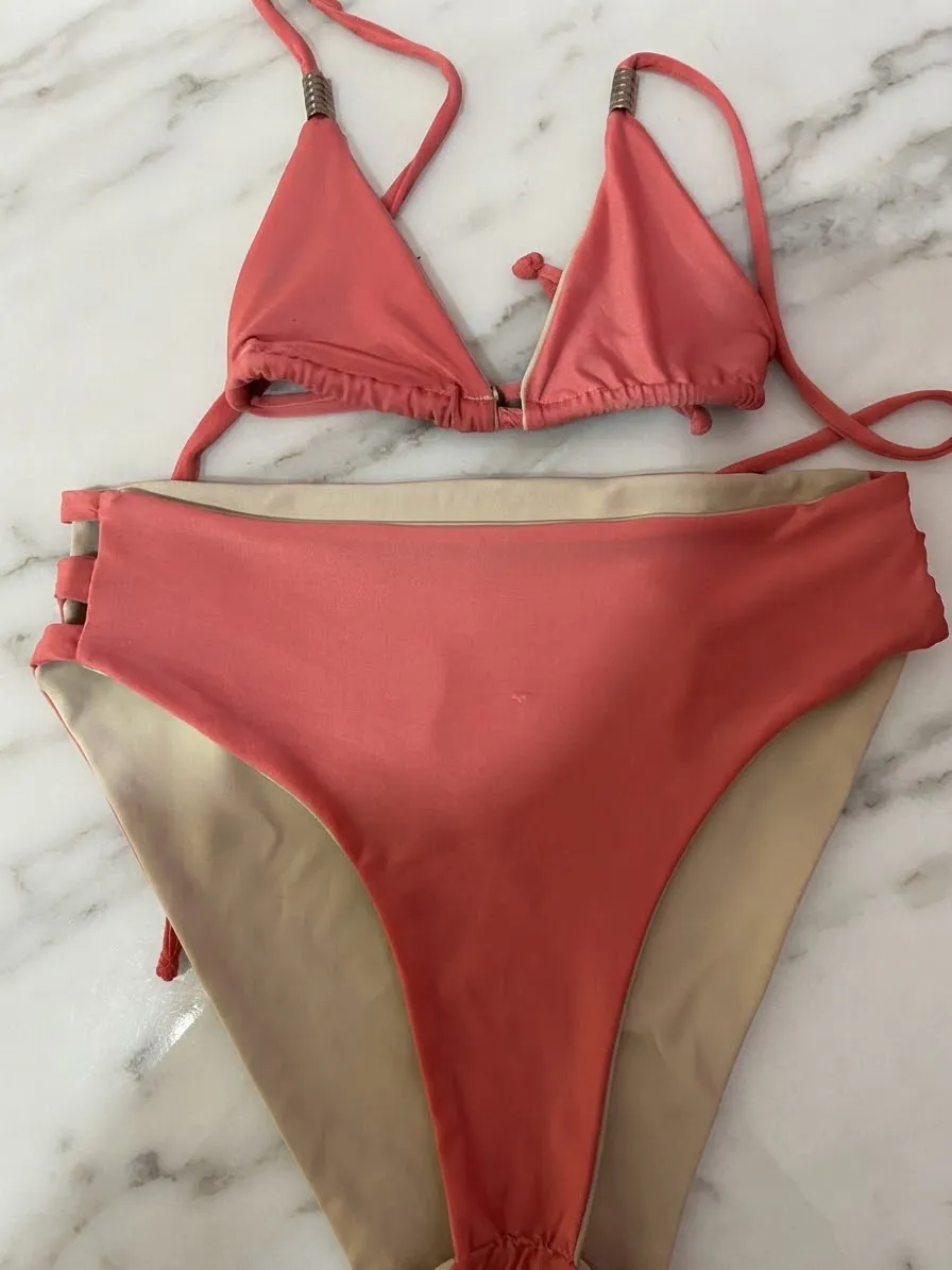 Bikini Terracota Coral con Panty Tiras Laterales y Forro Nude 2